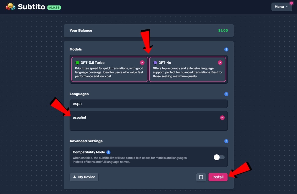 Configura Subtito y selecciona el idioma español