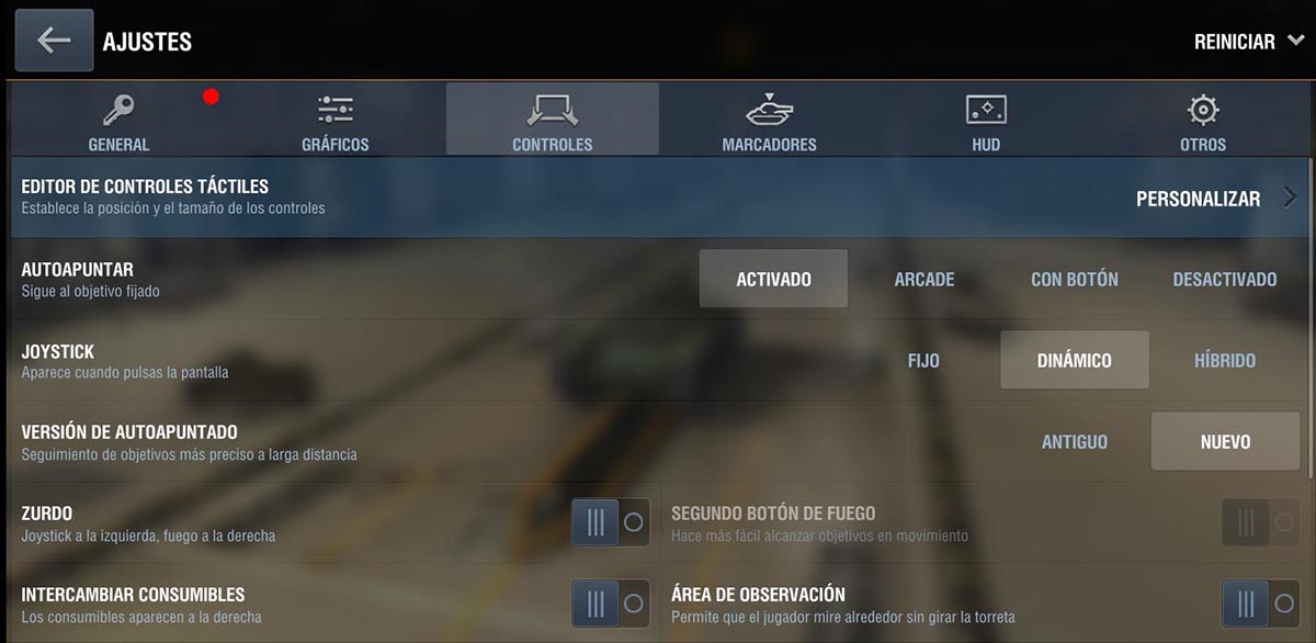 Configuracion controles World of Tanks Blitz