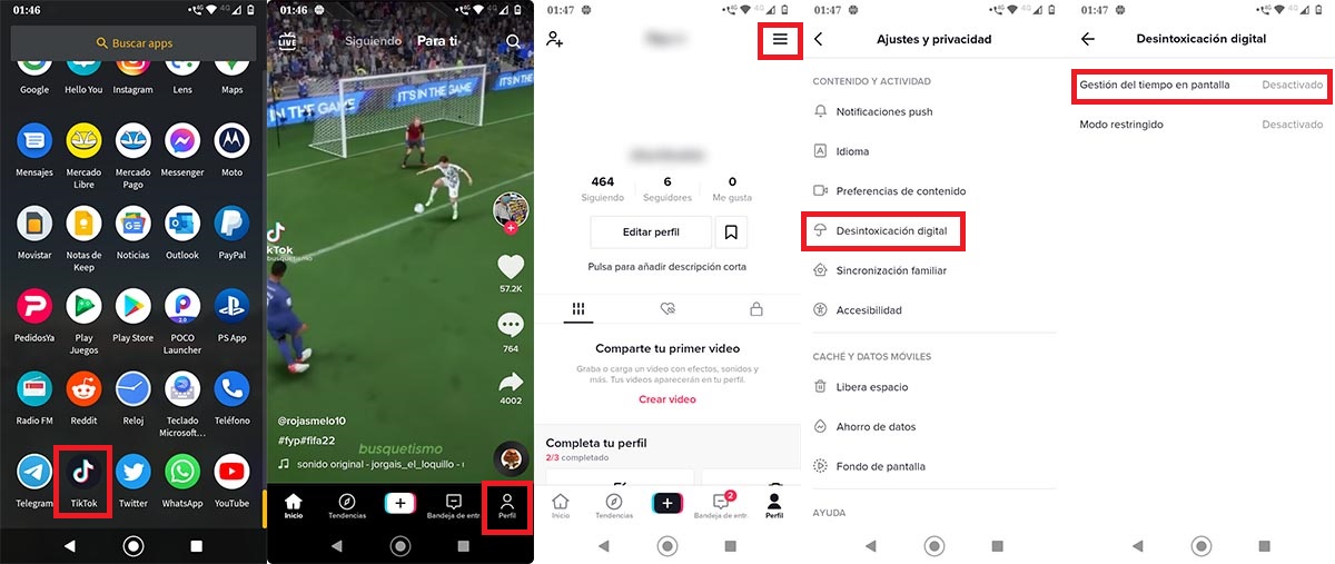 Configuracion tiempo de uso TikTok