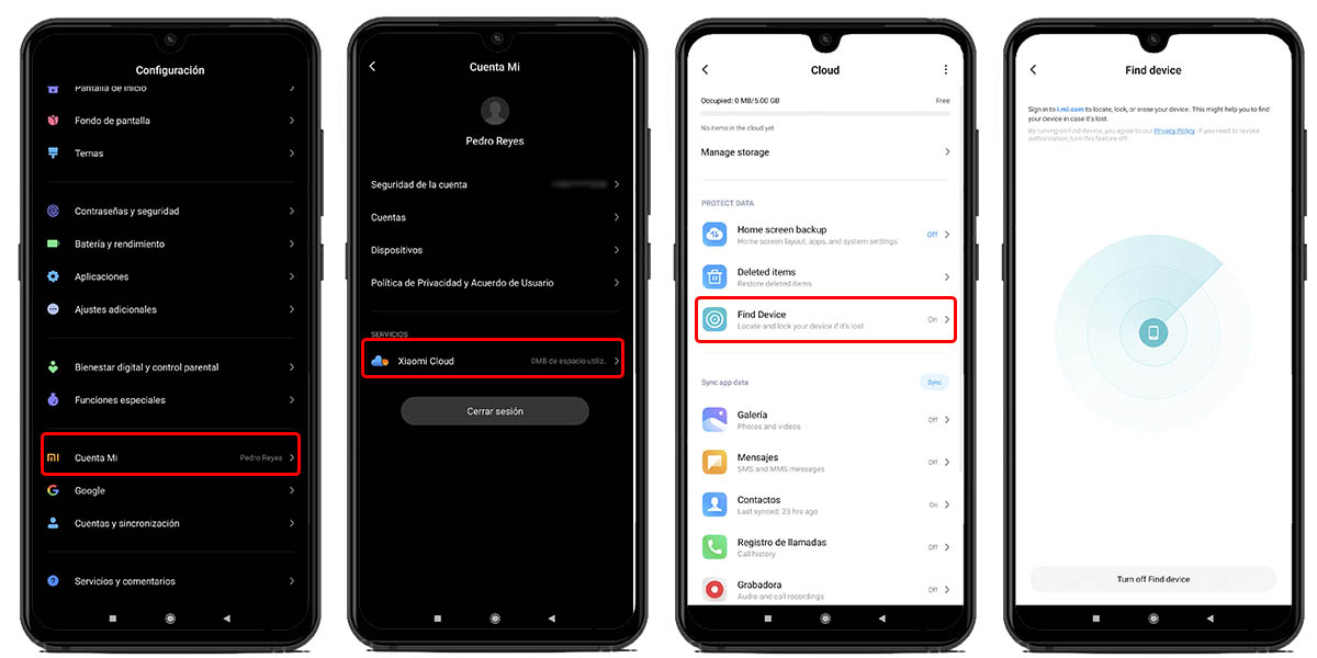 Configurar Find Devide para encontrar movil perdido robado Xiaomi