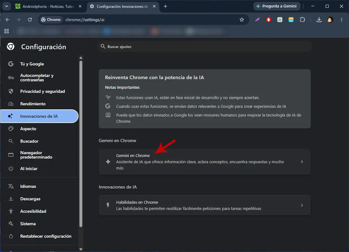 Configurar Gemini en Chrome