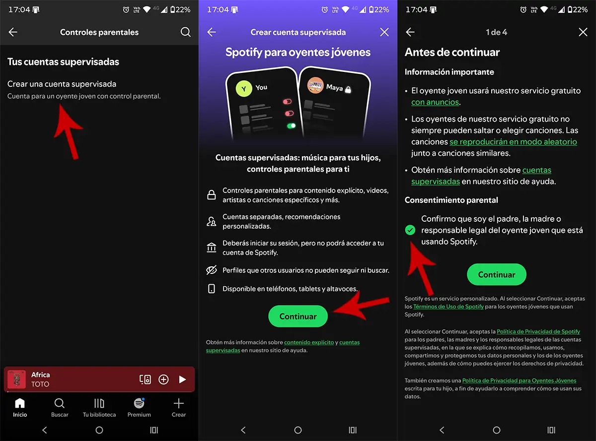 Configurar cuenta para niño Spotify
