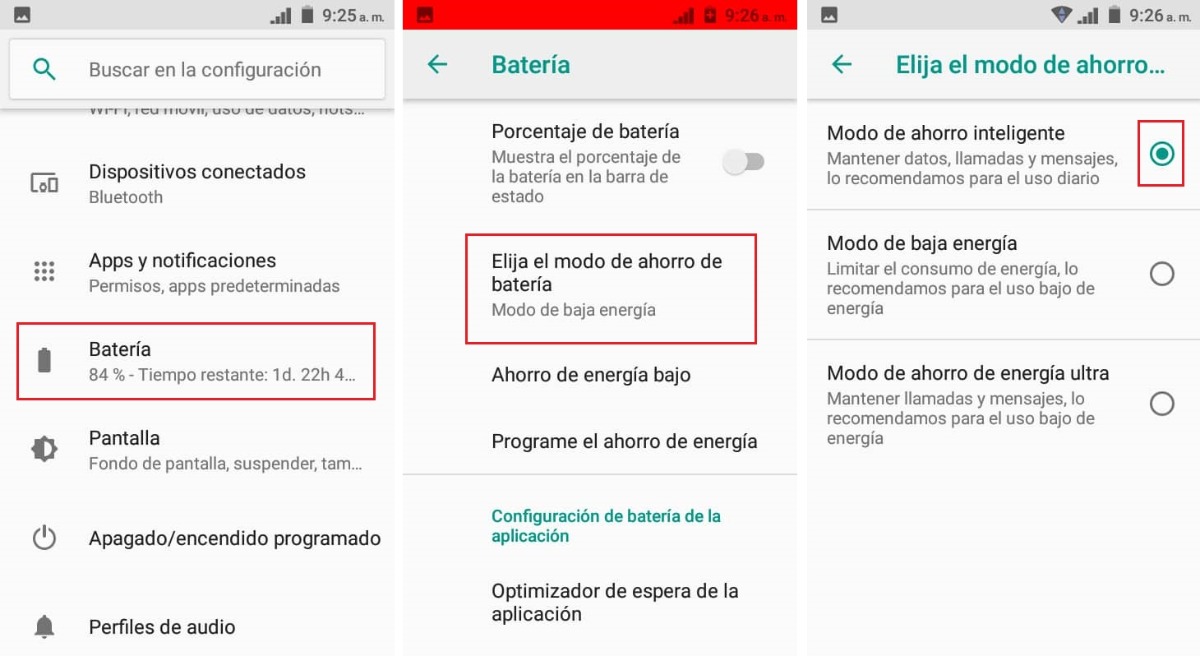 Configurar el ahorro de bateria