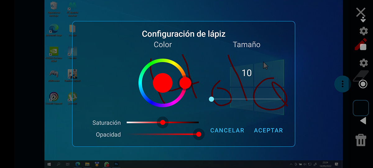 Configurar el color del lapiz para dibujar en pc desde tu android