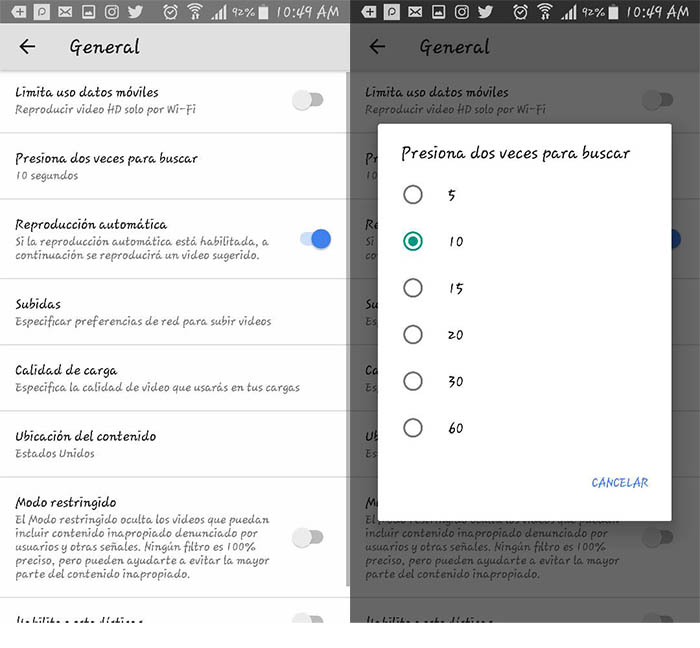 Configurar el double tap de Youtube