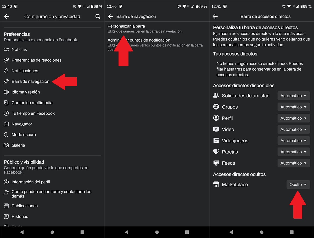 Configurar icono de Marketplace en Facebook Android