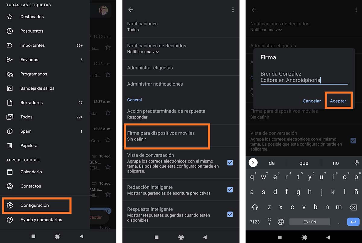 Configurar la firma de Gmail en el movil