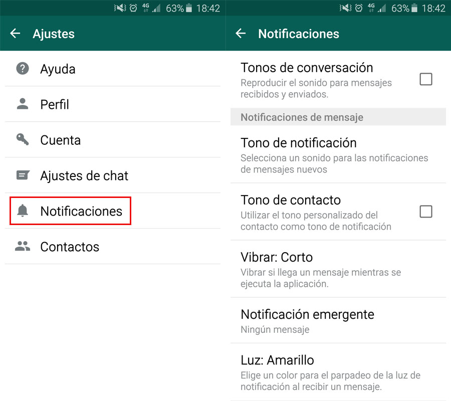 Desactivar las notificaciones de WhatsApp