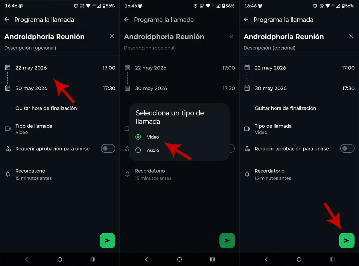 Configurar programación de llamada o videollamada WhatsApp
