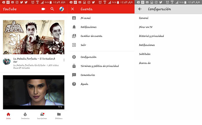 Configuraciones de Youtube