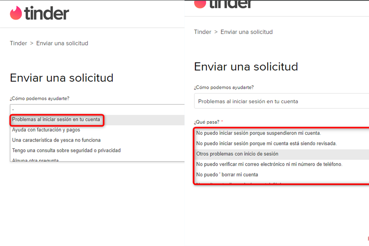 Contacta el servicio de atención al cliente de Tinder