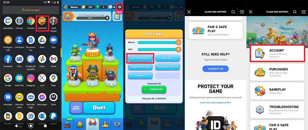 Contactar con soporte Clash Mini
