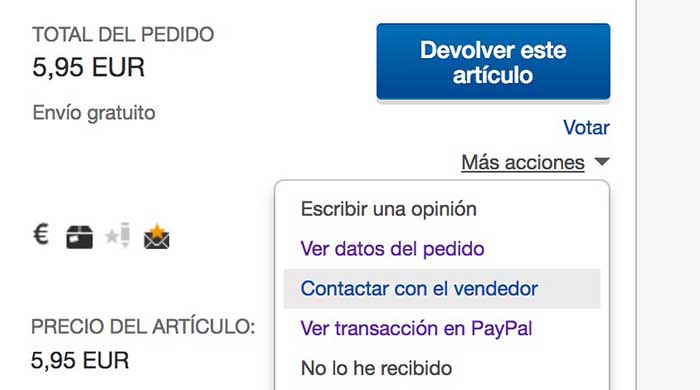 Contactar con vendedor eBay