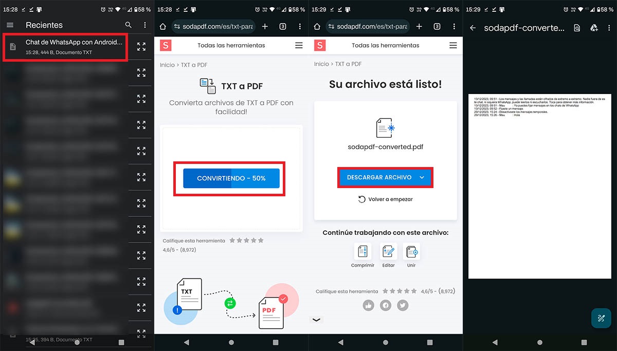 Convertir chat de WhatsApp a PDF