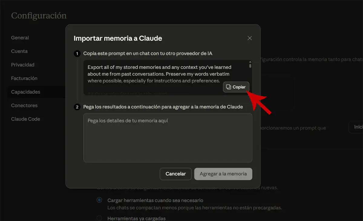 Copiar el prompt de Claude