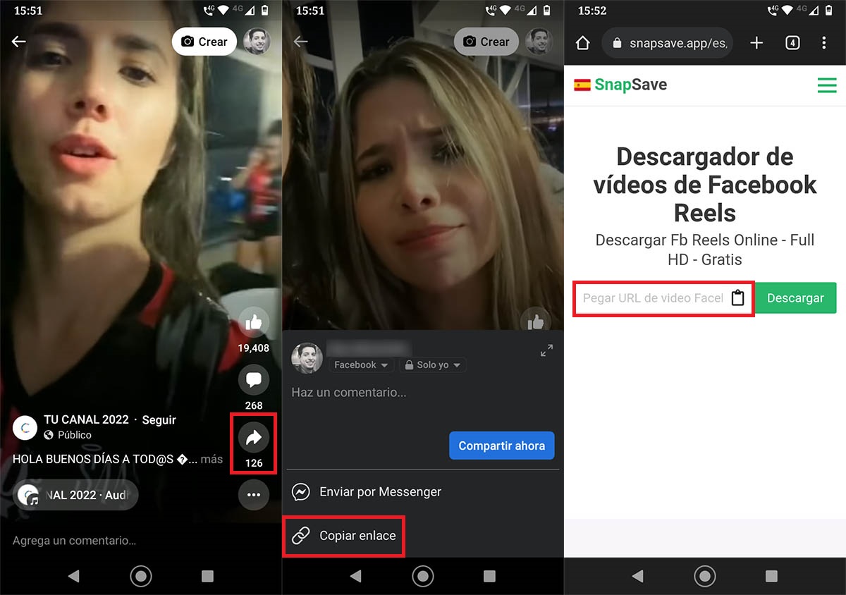Copiar enlace Facebook Reel