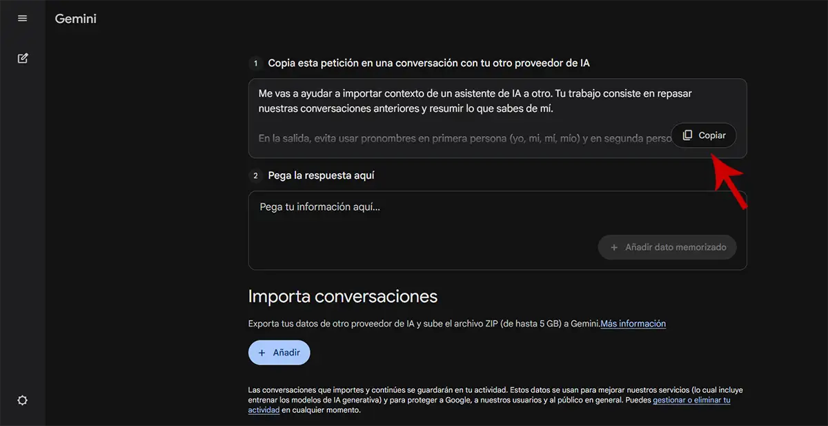 Copiar prompt de Gemini