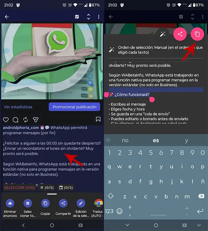 Copiar texto de una app que no lo permite