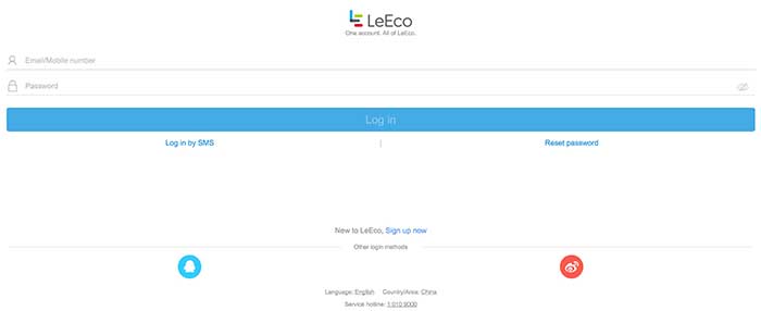 Crear cuenta Leeco china