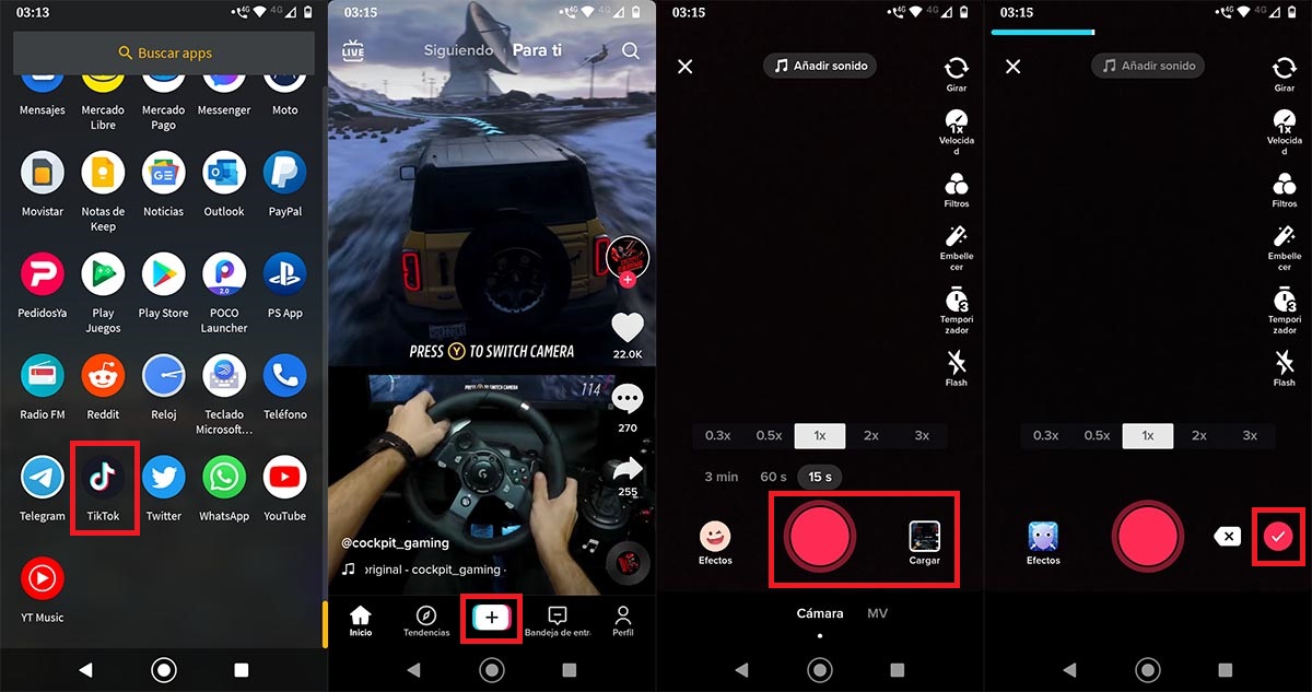 Crear o subir un video en TikTok desde la app