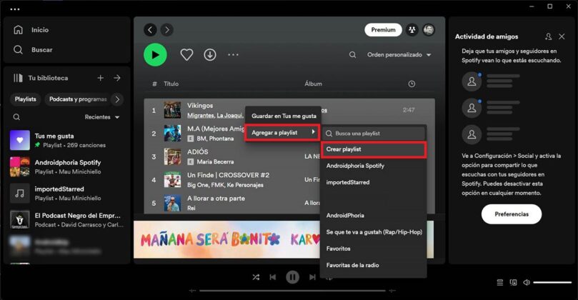 Crear playlist utilizando las canciones de otra lista de reproduccion