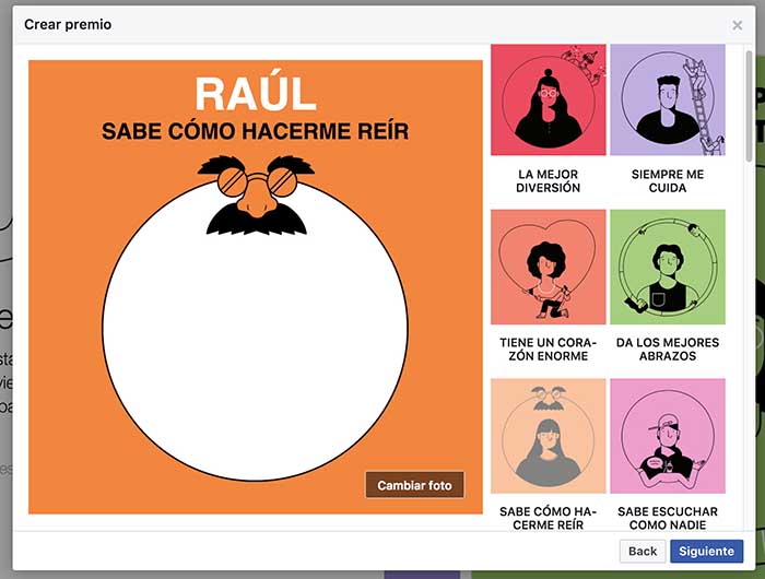 Crear premio amistad Facebook