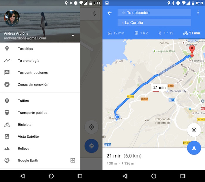 Crear ruta bici en Google Maps