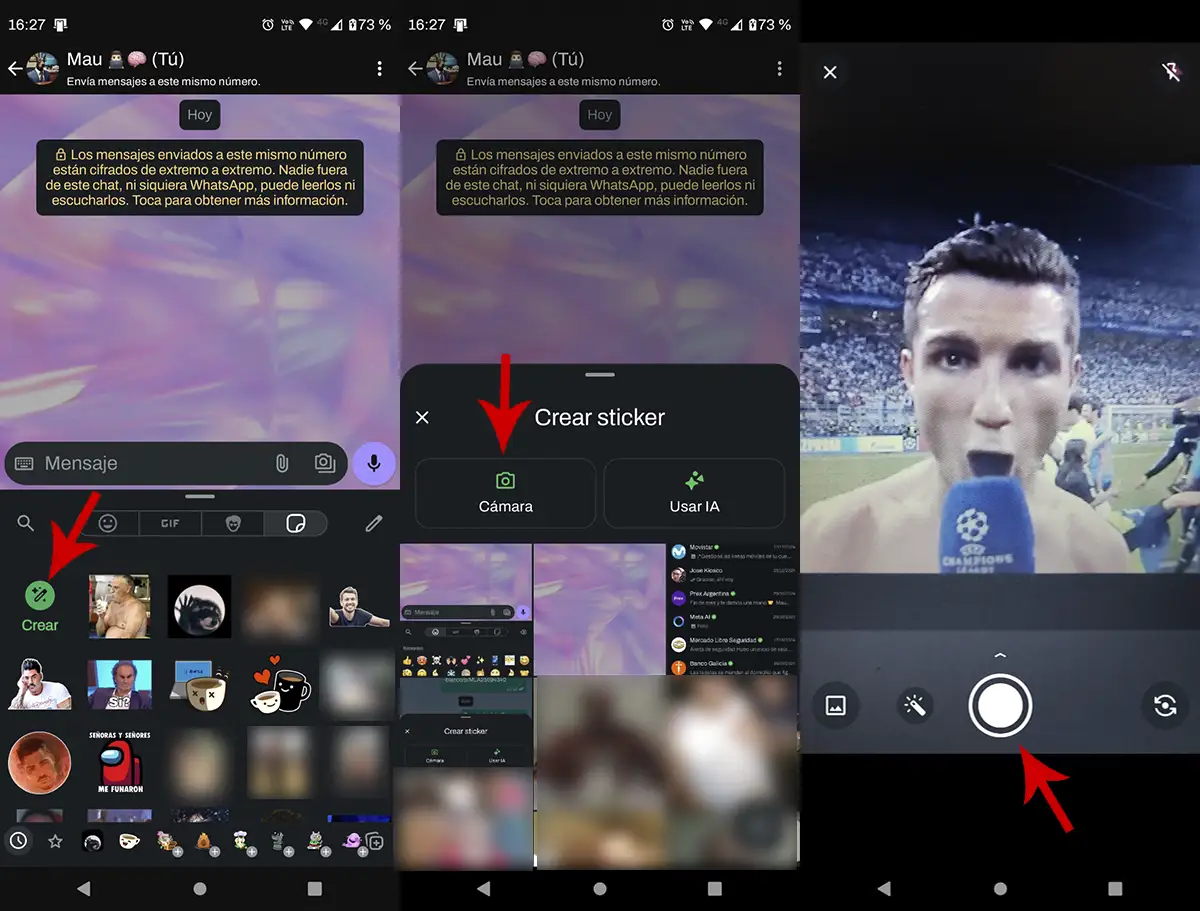 Crear stickers con la camara en WhatsApp