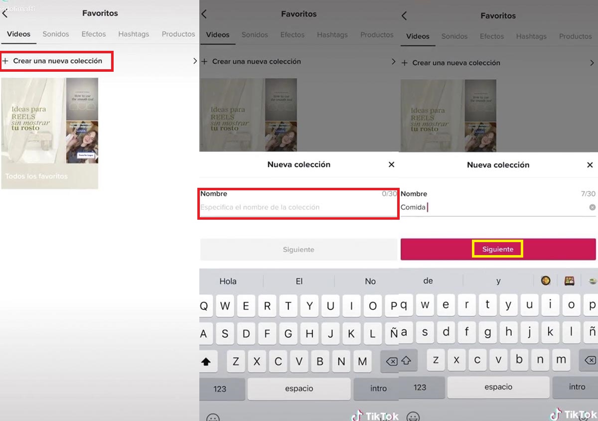 Crear una coleccion de videos favoritos TikTok