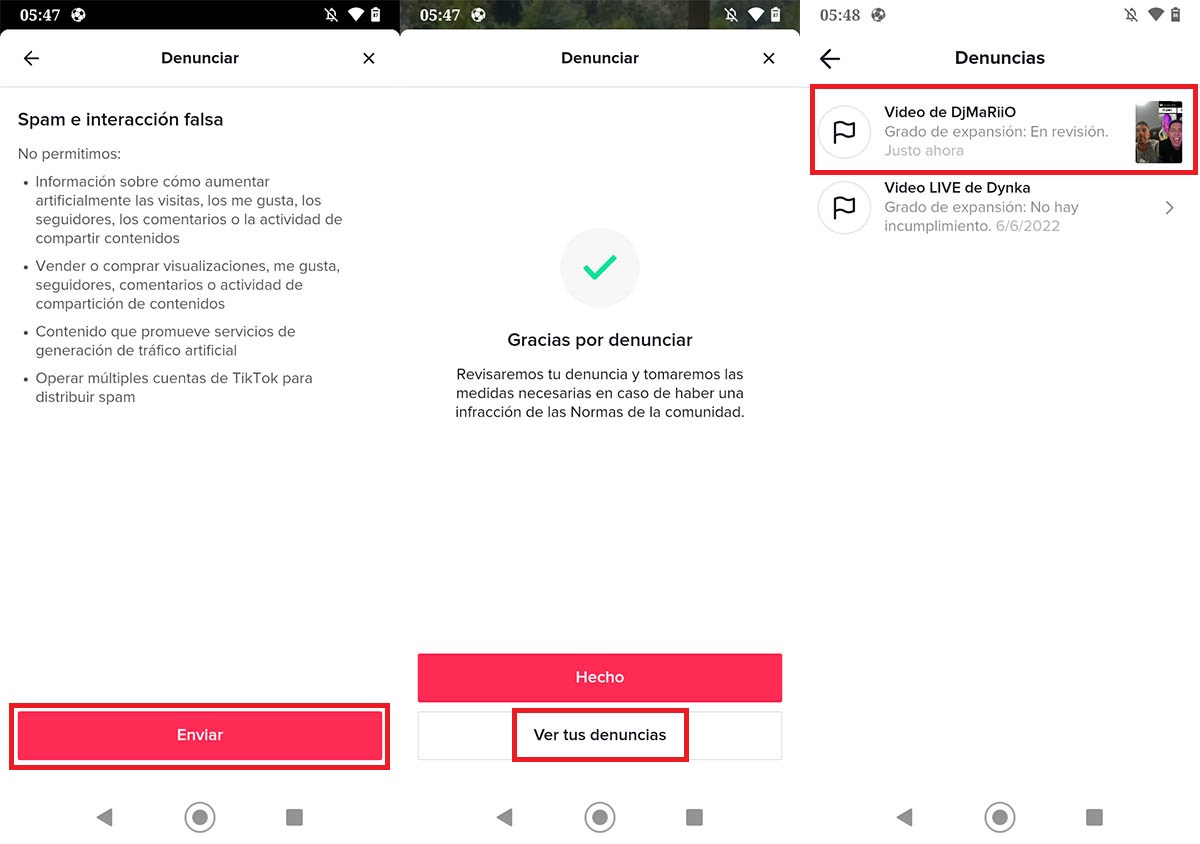 Denunciar videos en TikTok