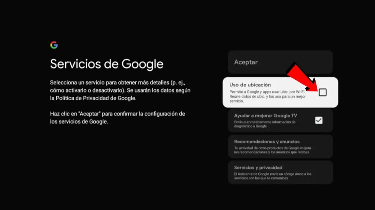 Desactiva la Ubicacion de los servicios de Google