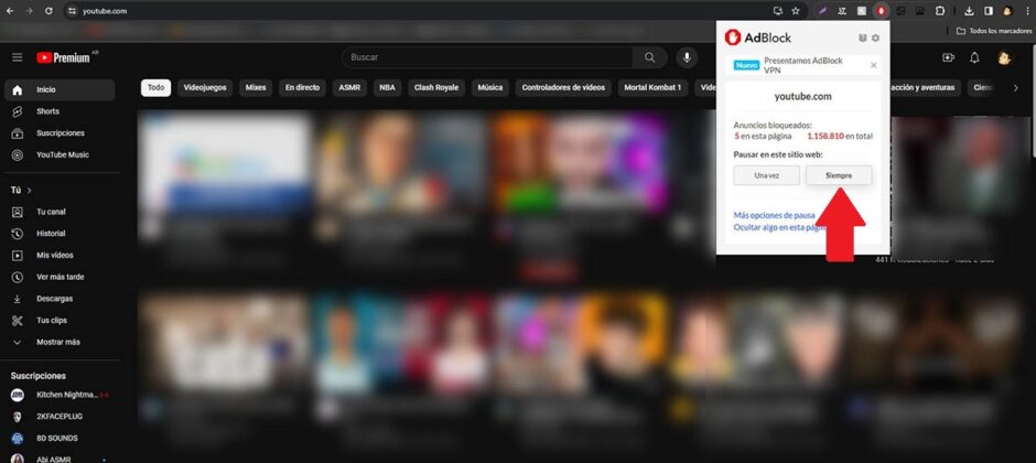 Desactivar AdBlock en YouTube