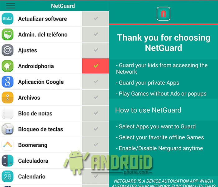 Desactivar Internet cualquier App de Android