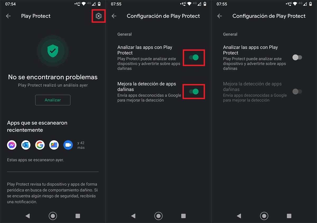 Desactivar Play Protect Android