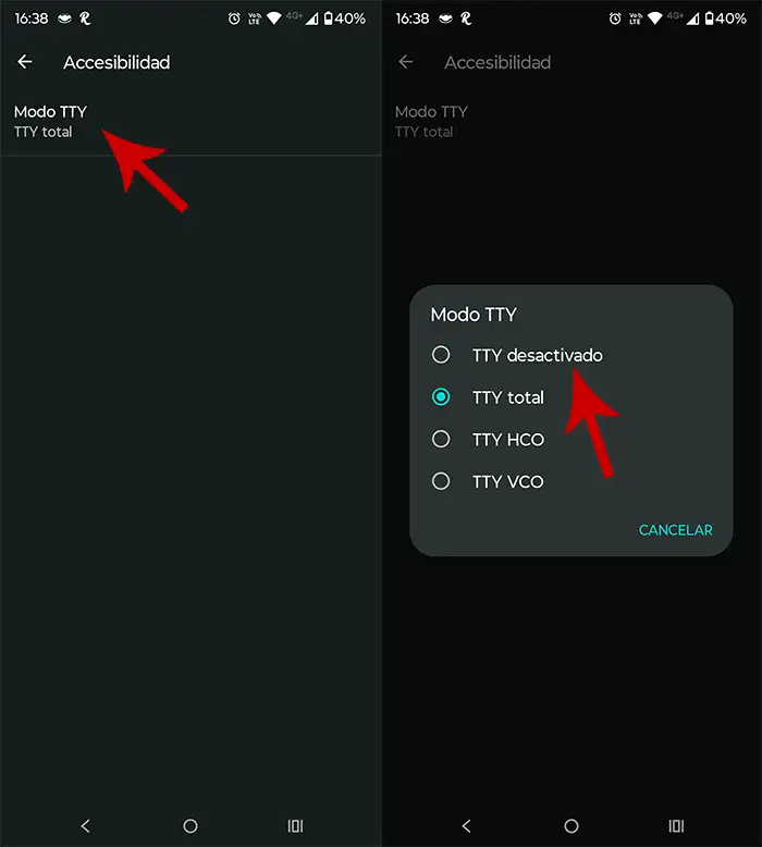 Desactivar TTY en Android