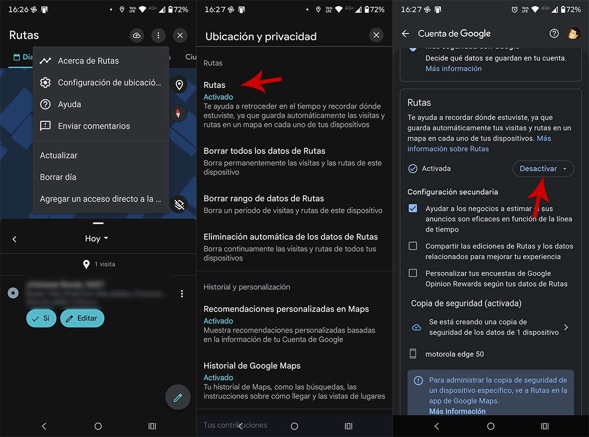 Desactivar Tus rutas en Google Maps