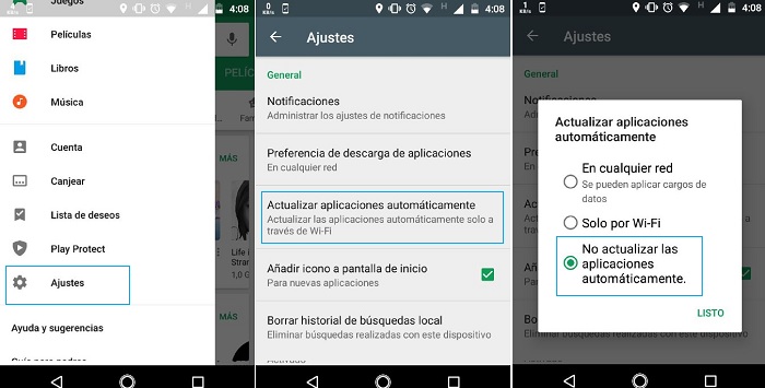 Desactivar actualización automática de aplicaciones