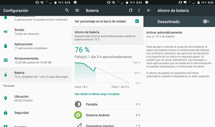 Desactivar ahorro de batería en Android