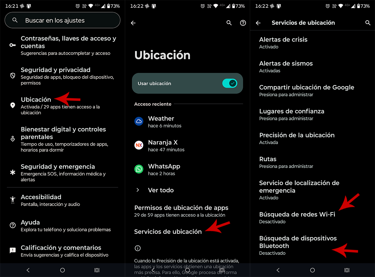 Desactivar busqueda de redes WiFi y busqueda de dispositivos Bluetooth en Android