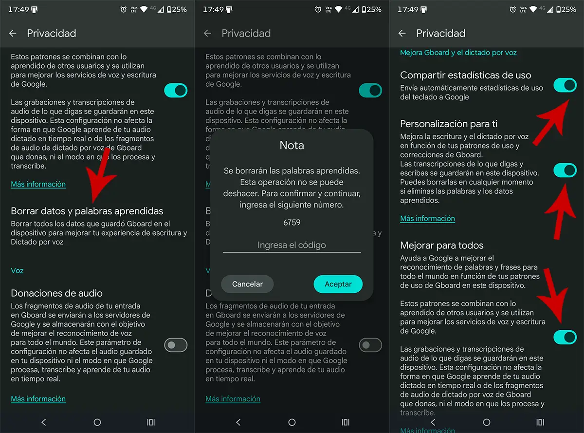 Desactivar historial Gboard