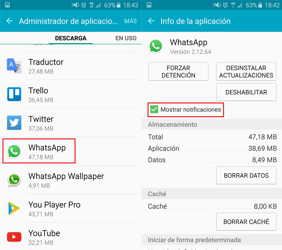 Desactivar todas las notificaciones de WhatsApp en Android