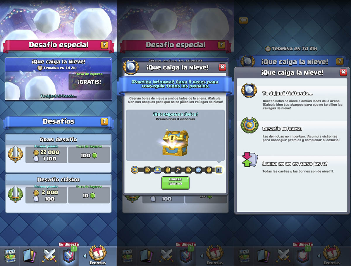 Desafio especial que caiga la nieve Clash Royale