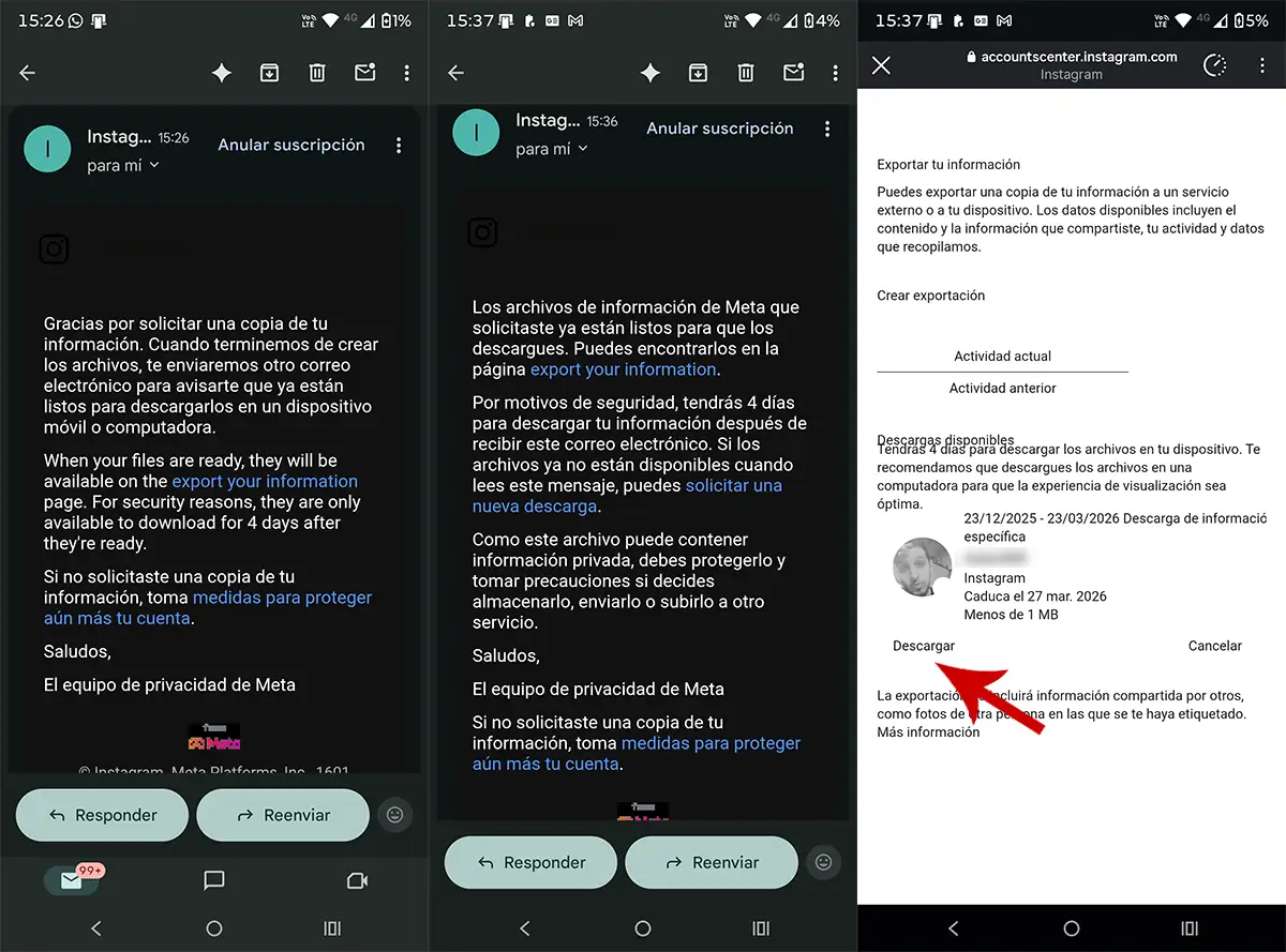 Descargar archivo de Instagram con información