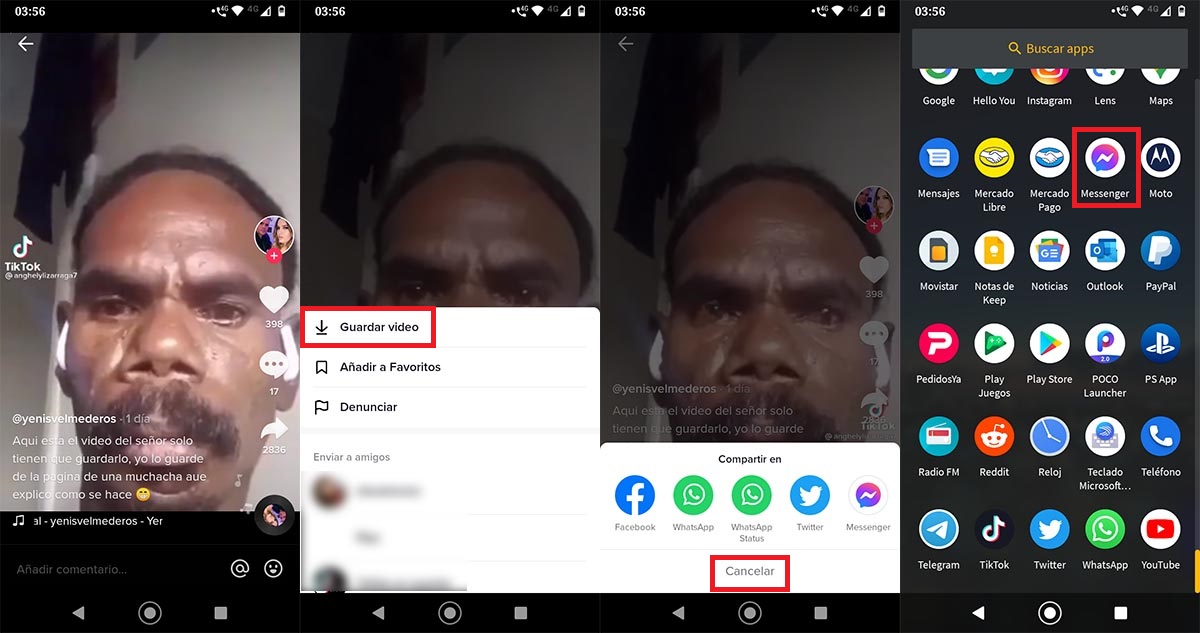 Descargar video de TikTok para hacer broma videollamada Messenger