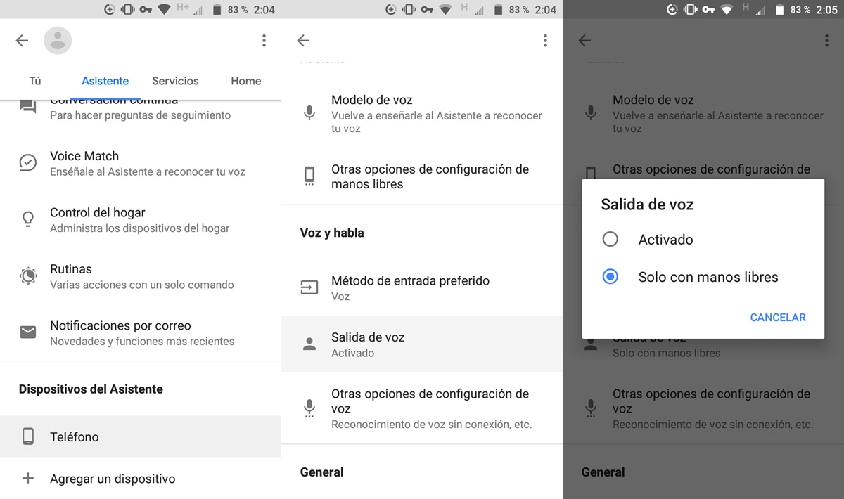 Desconectar voz de Asistente de Google