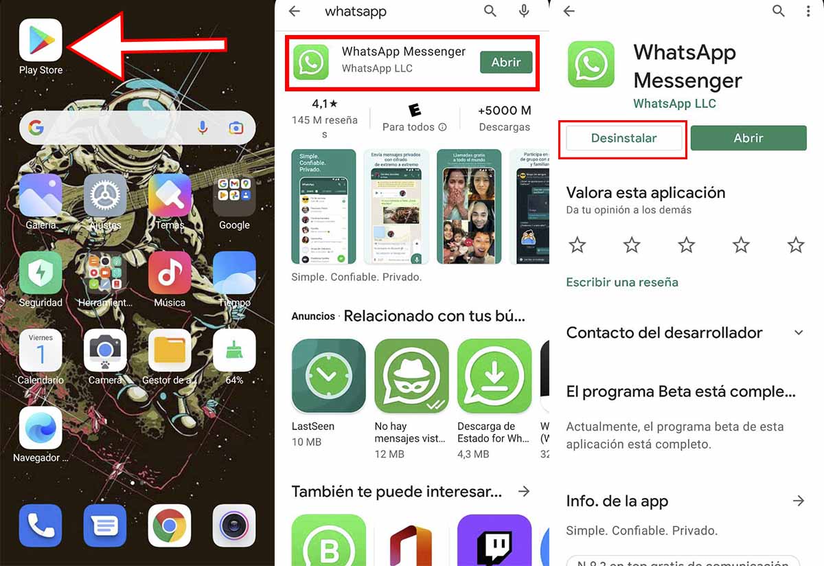 Desinstala WhatsApp de Xiaomi
