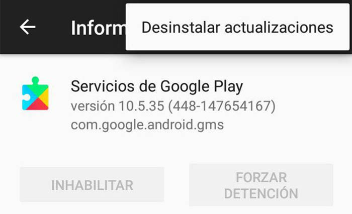 Desinstala actualizaciones de la Google Play