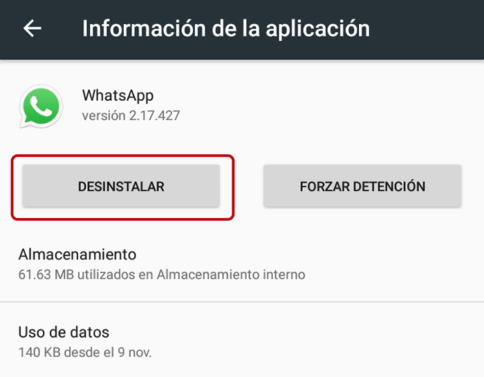 Desinstalar WhatsApp en Android