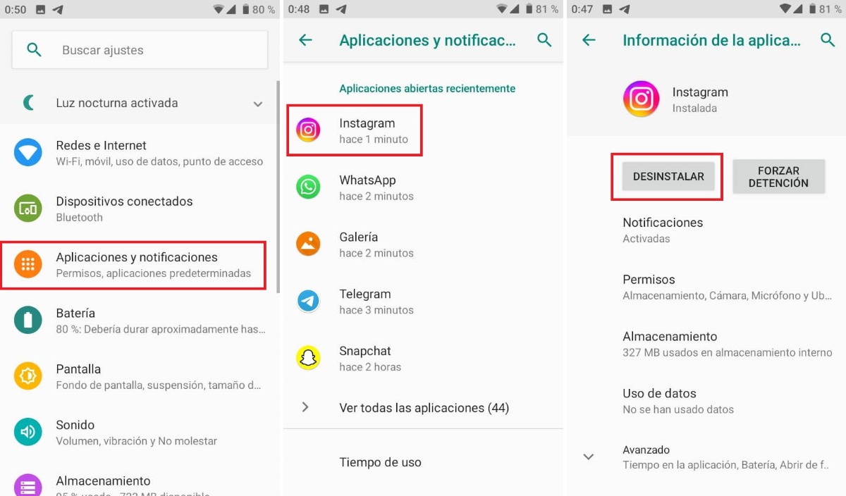 Desinstalar aplicacion