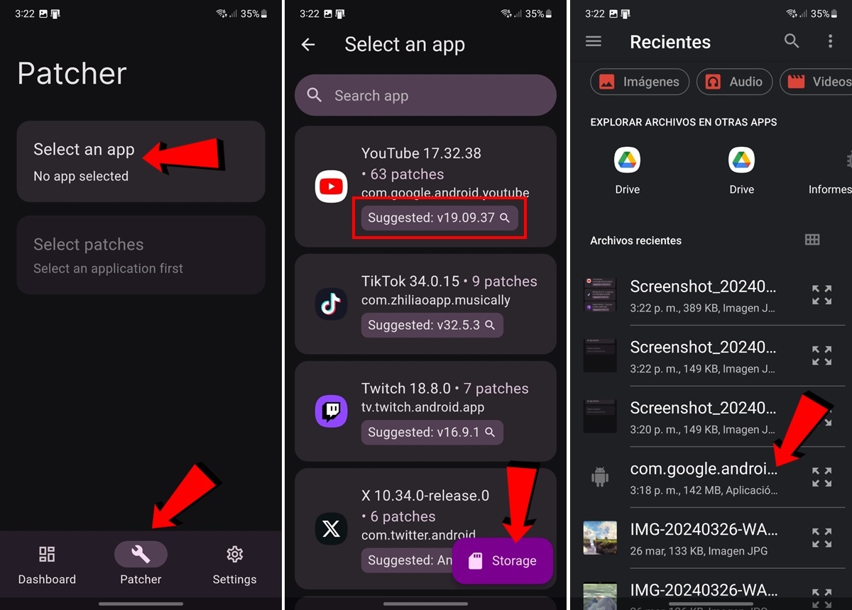 Desintala la app de YouTube y el GmsCore que tenias y abre ReVanced Manager